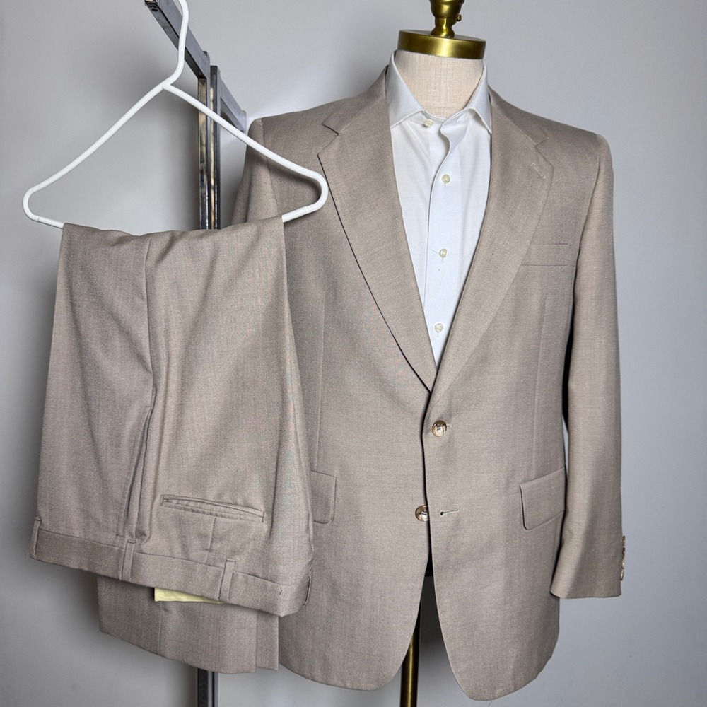 Kuppenheimer Suit Mens 40R 35x27 Tan Solid Vintage 2 Button Wool Blend USA